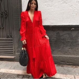 Zara red maxi dress with tie neck
